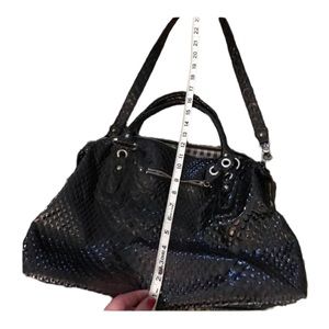 Jessica Simpson black XL alligator embossed patent leather bag crossbody strap